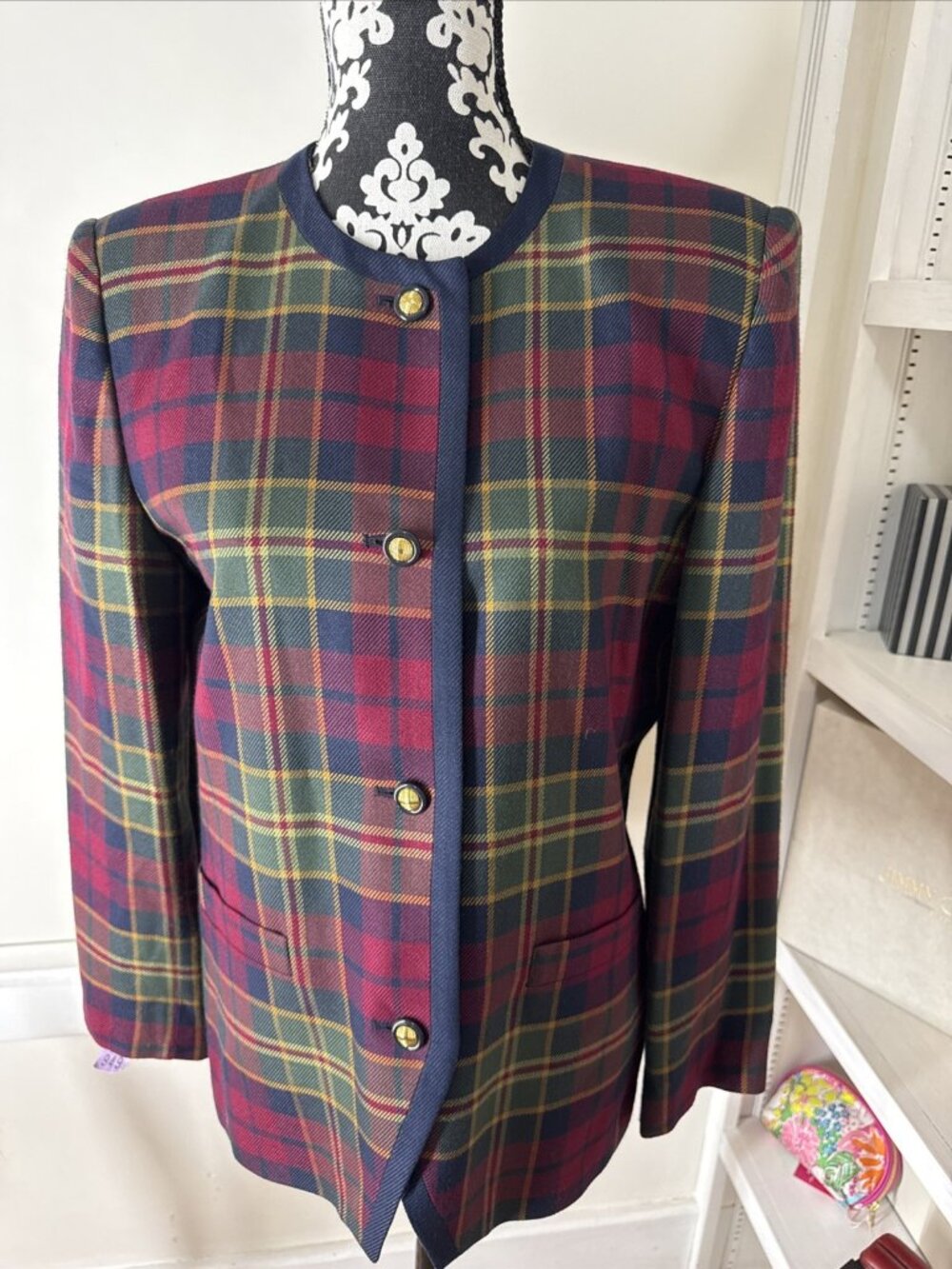 Le Suit Vintage Tartan Plaid FauxPockets Vintage 80's Blazer Jacket Top Lined 10